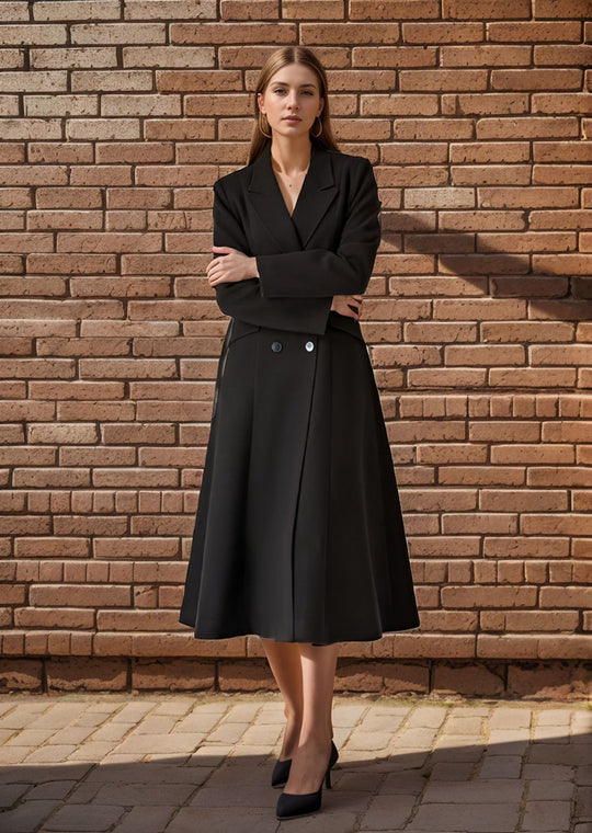 Damen eleganter Maximantel mit doppelter Knopfreihe und weit schwingendem Rock R&B