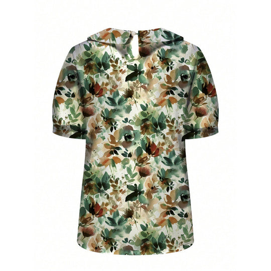 Damen Kurzarmbluse mit floralen Akzenten und klassischem Kragen R&B