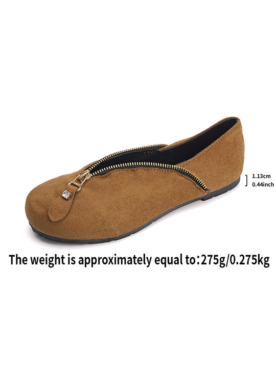 Damen Elegante Slip-On Ballerinas mit Reißverschluss R&B