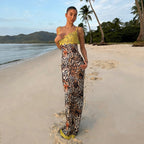 Damen Elegantes Maxikleid mit Spitzenoberteil und animalischem Print R&B