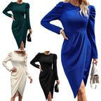 Damen Kleid mit drapiertem Design und Puffärmeln R&B