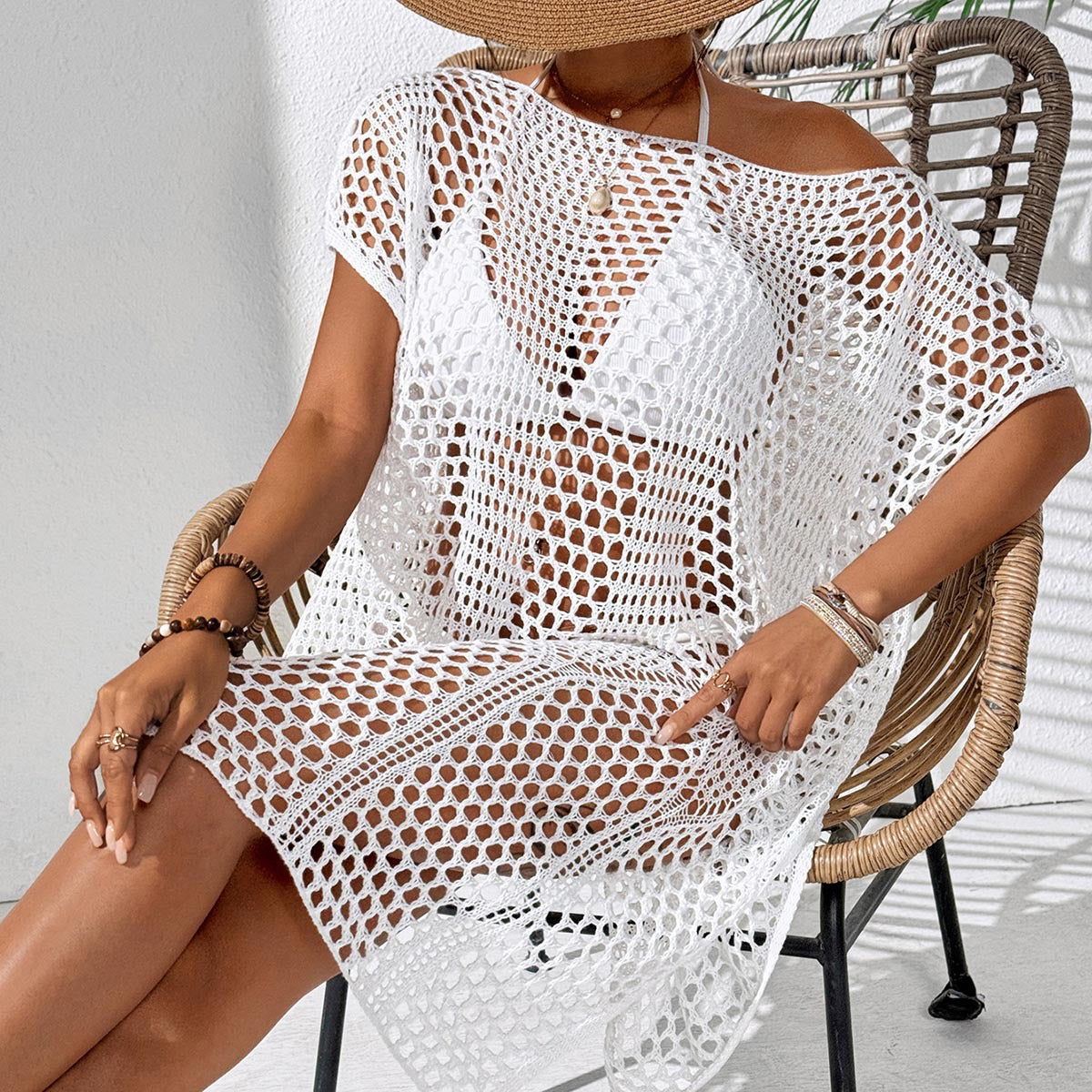 Damen eleganter häkel Strandüberwurf R&B