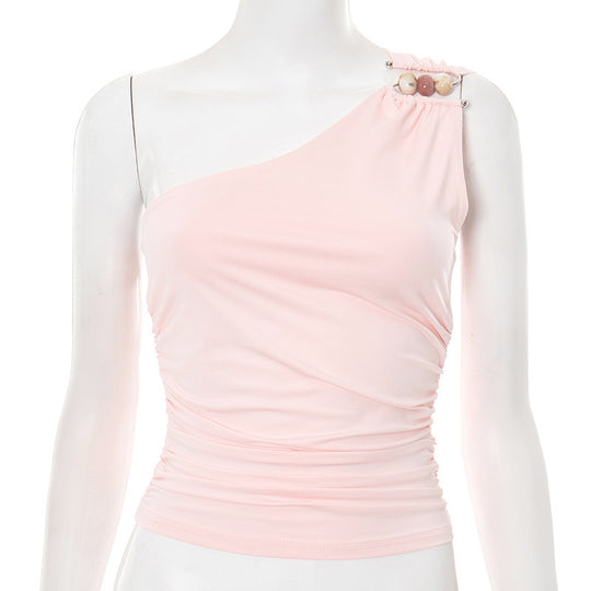 Damen asymmetrisches Trägeroberteil mit dekorativen Knopfdetails und figurformendem Design R&B