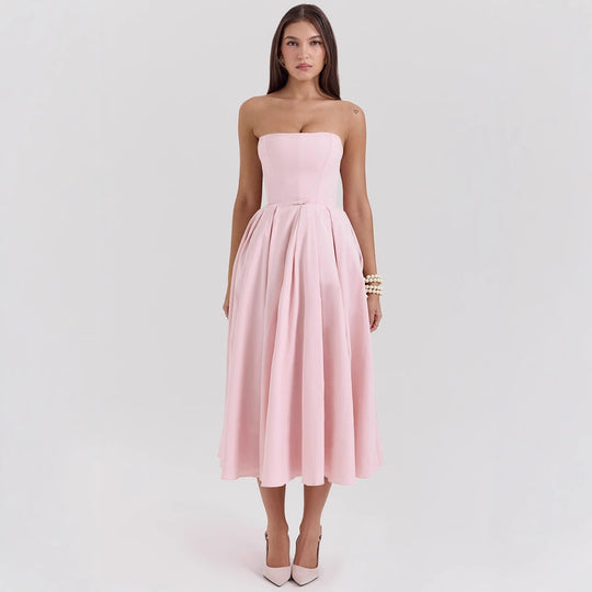 Damen Maxikleid mit schulterfreiem Design und voluminösem Saum R&B