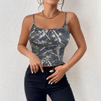 Damen Crop Top mit modischem Camouflage-Muster und feinen Spaghetti-Trägern