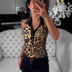 Damen Poloshirt mit glänzenden Pailletten und modischem Leoprint R&B