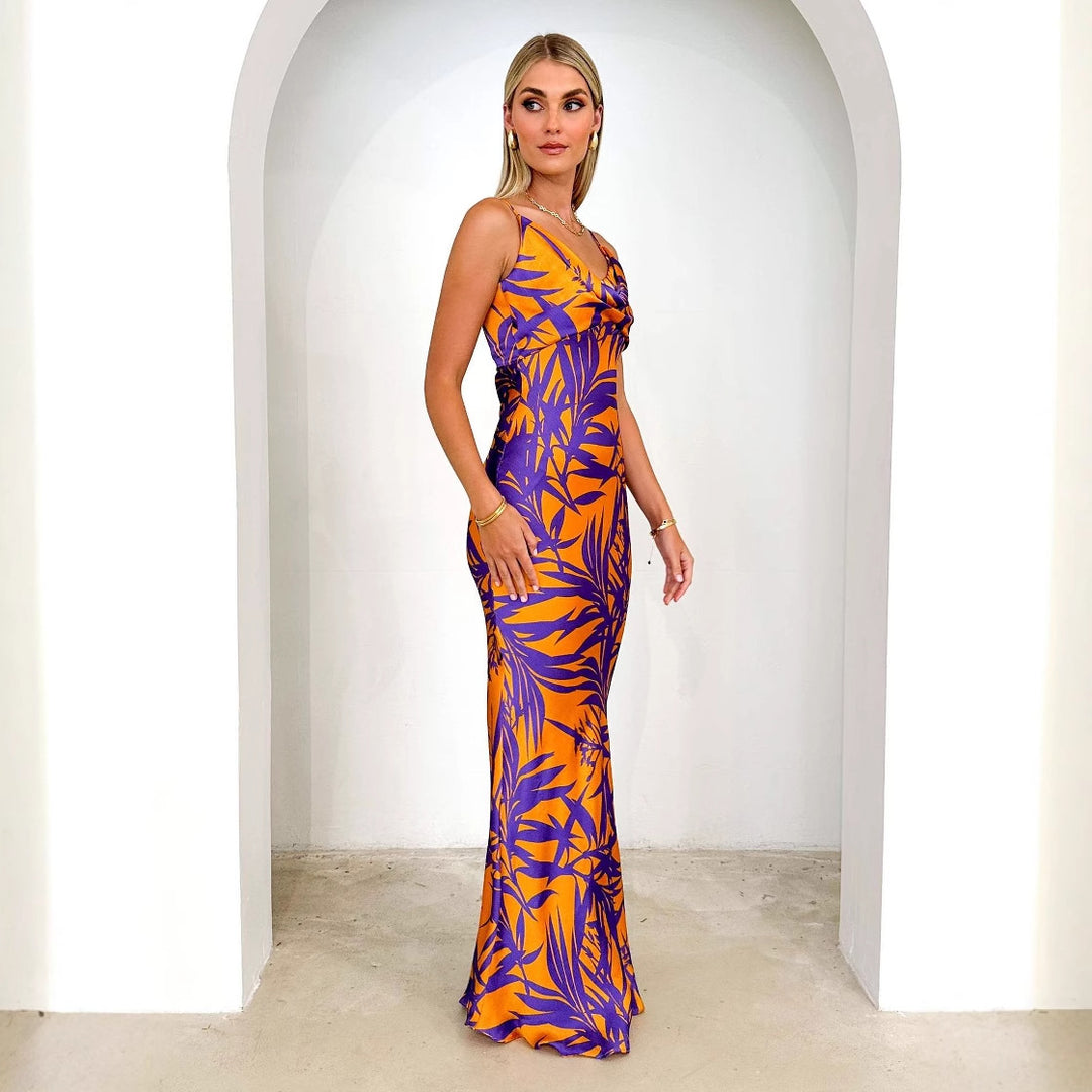Damen Maxikleid mit tiefem Ausschnitt und floralem Print R&B