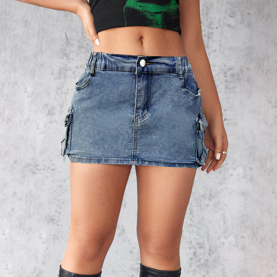 Damen Cargo-Rock im Jeansstil mit funktionalen Taschen R&B