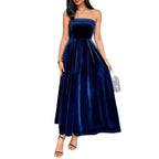 Damen Elegantes Maxikleid aus samtigem Material mit schulterfreiem Design R&B