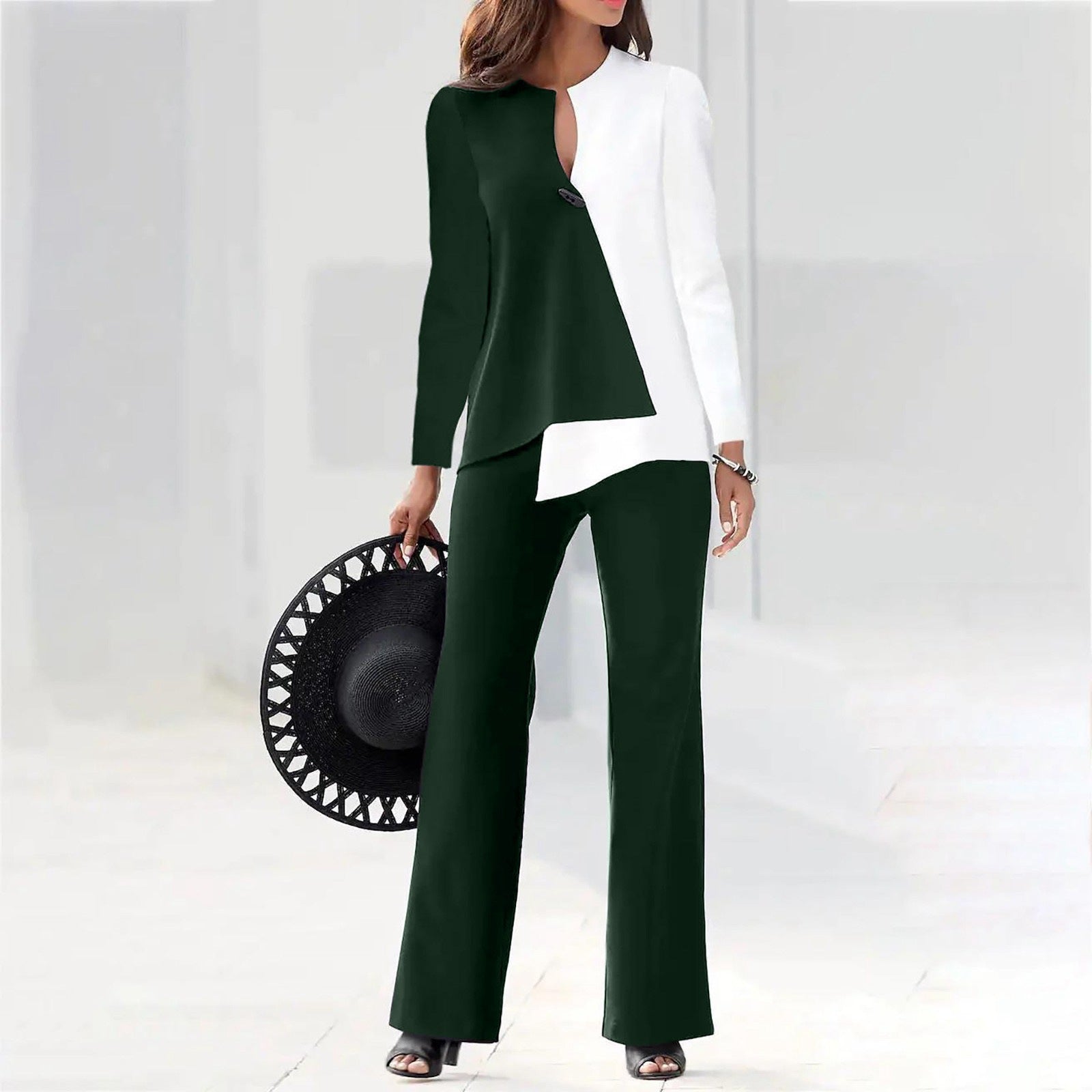 Damen Elegantes und modernes Hosenanzug-Set mit asymmetrischem Design R&B