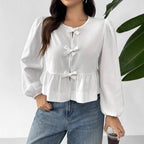 Damen Bluse mit romantischen Rüschendetails und Schleifen R&B