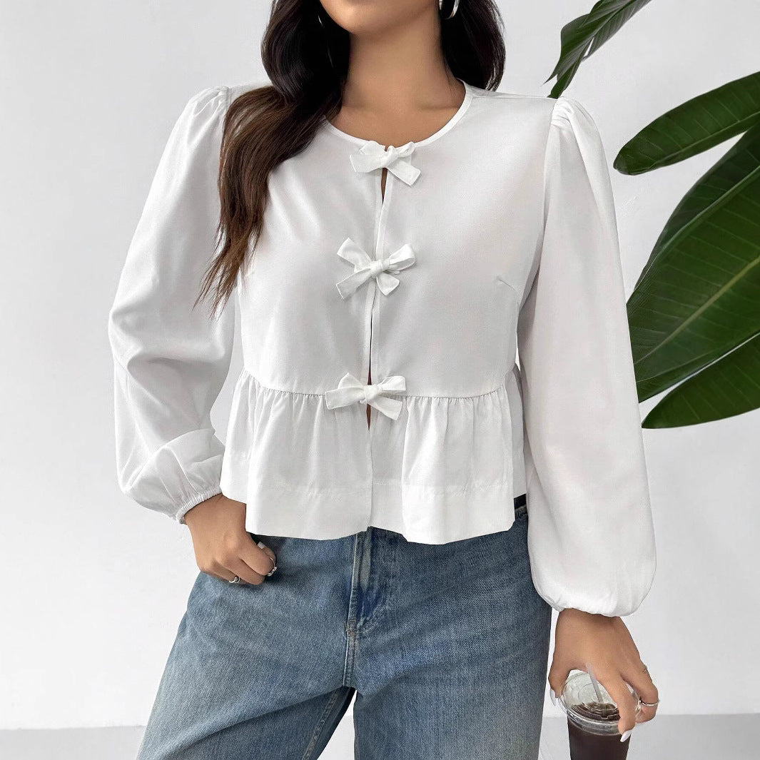 Damen Bluse mit romantischen Rüschendetails und Schleifen R&B