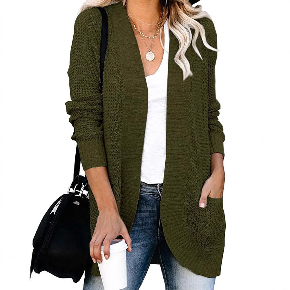 Damen legerer Strickmantel mit Taschen und offenen Front R&B