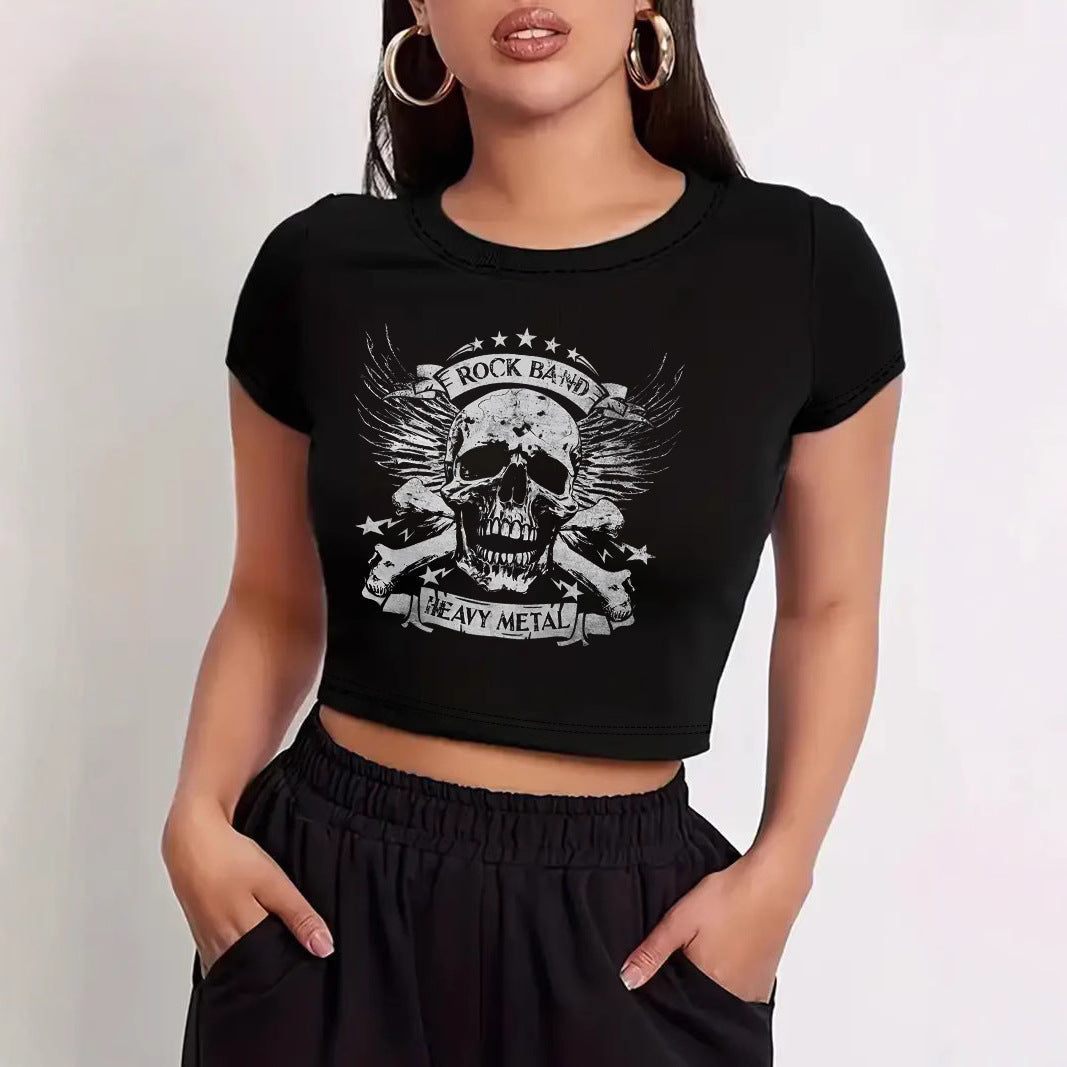 Damen Crop-T-Shirt mit R&Brnem Grafiken-Aufdruck R&B