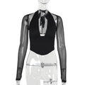 Damen Hochgeschlossenes Crop-Top mit transparenten Ärmeln R&B