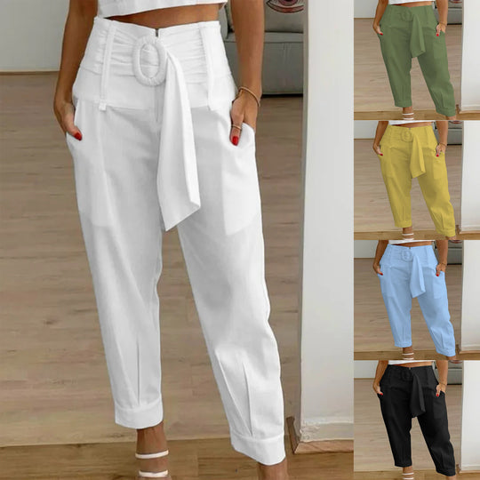 Damen Lockere Chino-Hose mit modischem Gürtel und Taschen R&B
