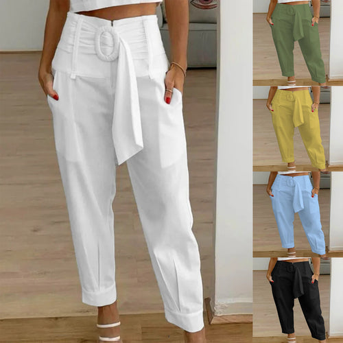 Damen Lockere Chino-Hose mit modischem Gürtel und Taschen R&B