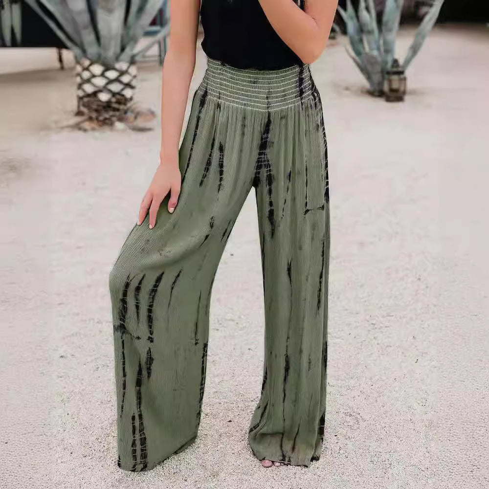 Damen Weit geschnittene Palazzo-Hose mit elastischem Bund und modischem Print R&B