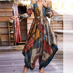 Damen Maxi-Kleid im Boho-Stil mit Cut-Out-Ärmeln und floralen Mustern R&B