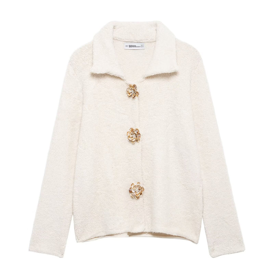 Damen Kuschelige Fluffy-Jacke mit dekorativen Knöpfen R&B