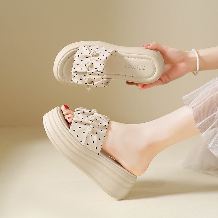 Damen elegante Plateausandalen mit Perlenschmuck R&B