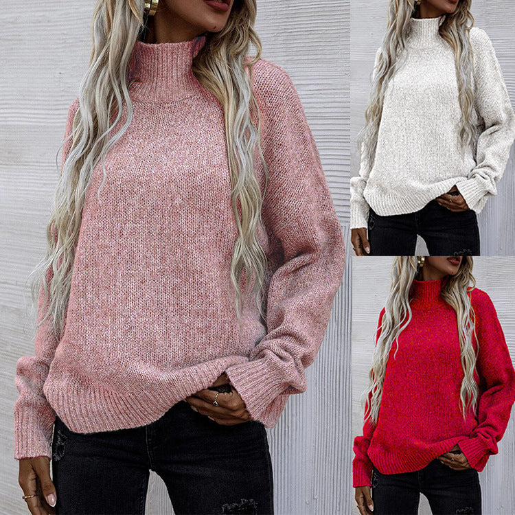 Damen Strickpullover mit hohem Kragen und lässigem Schnitt R&B