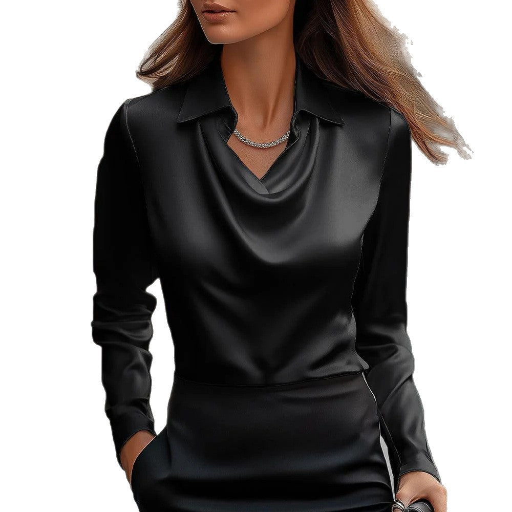 Damen Elegante Bluse mit asymmetrischem Kragen und fließendem Fall R&B