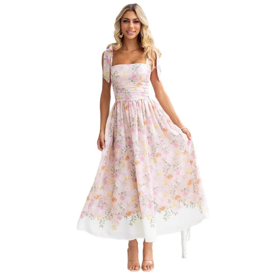 Damen Maxikleid mit verspielten Trägern und floralem Druck R&B