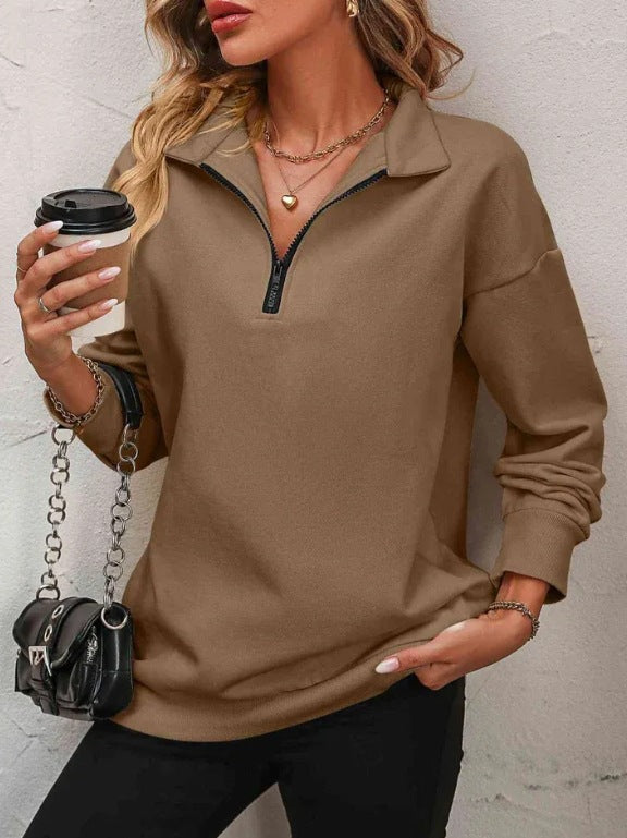 Damen Sweatshirt mit halbem Reißverschluss