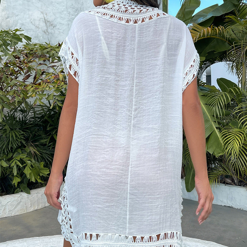 Damen Strandkleid mit kreativem Häkelmuster R&B