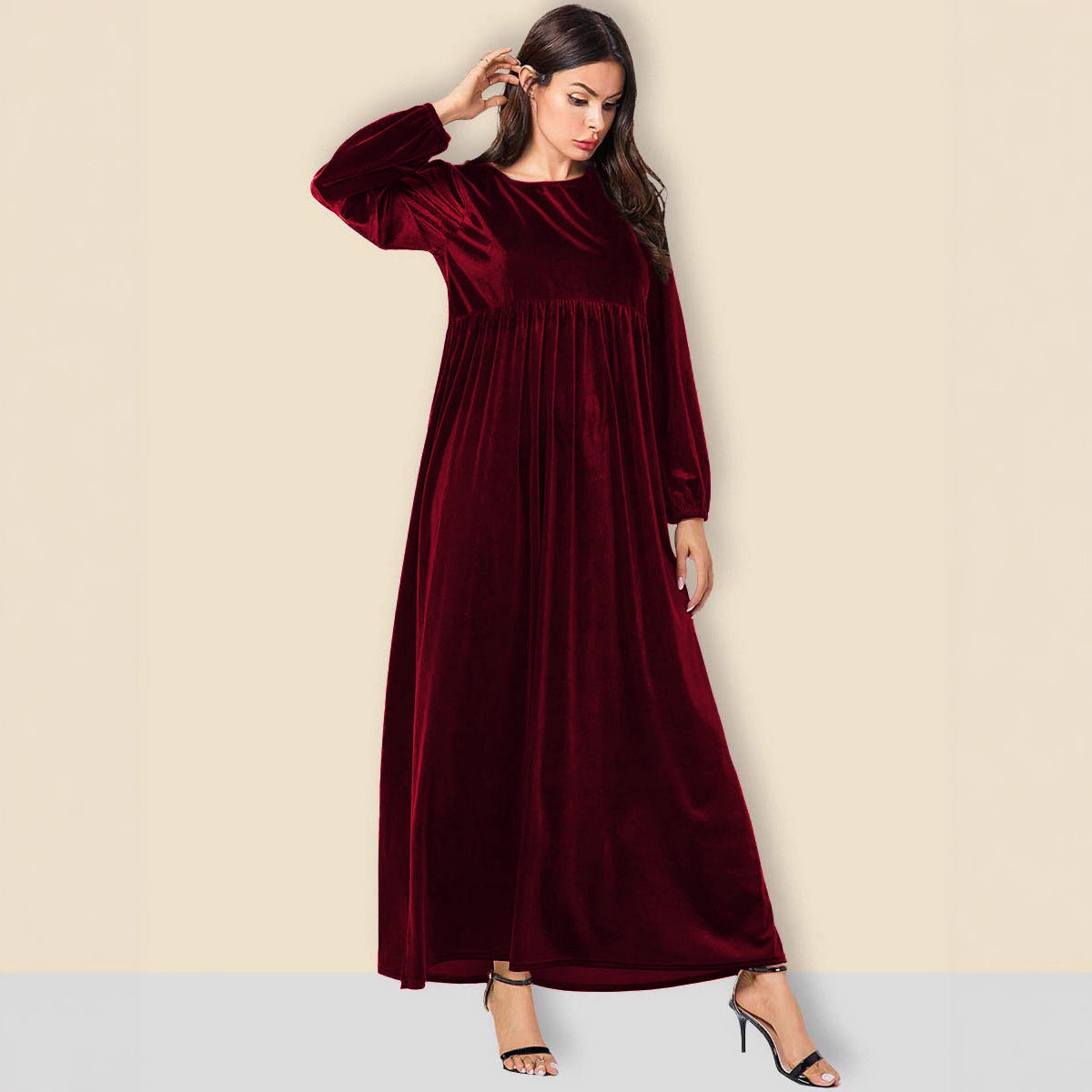 Damen Elegantes Maxikleid aus samtigem Stoff mit weitem Schnitt R&B