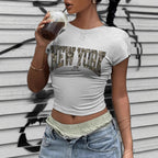 Damen Crop-T-Shirt mit auffälligem New York Grafikdruck R&B