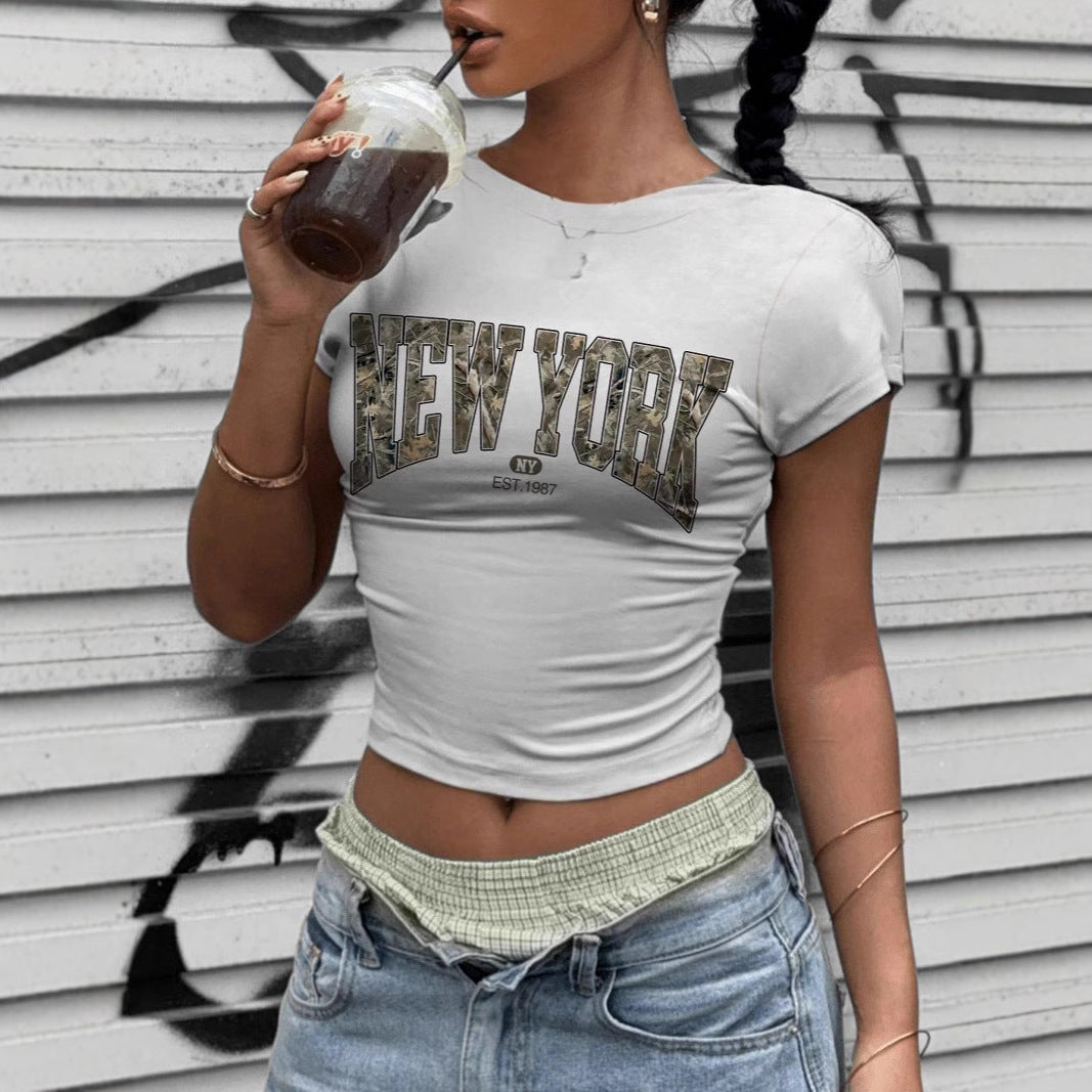 Damen Crop-T-Shirt mit auffälligem New York Grafikdruck R&B