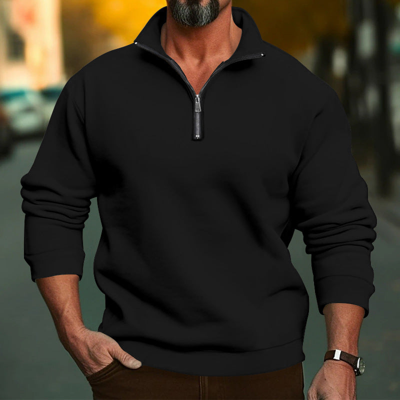 Herren nan lässiges Sweatshirt mit Reißverschluss-Stehkragen und innen weich angerautem Fleece R&B