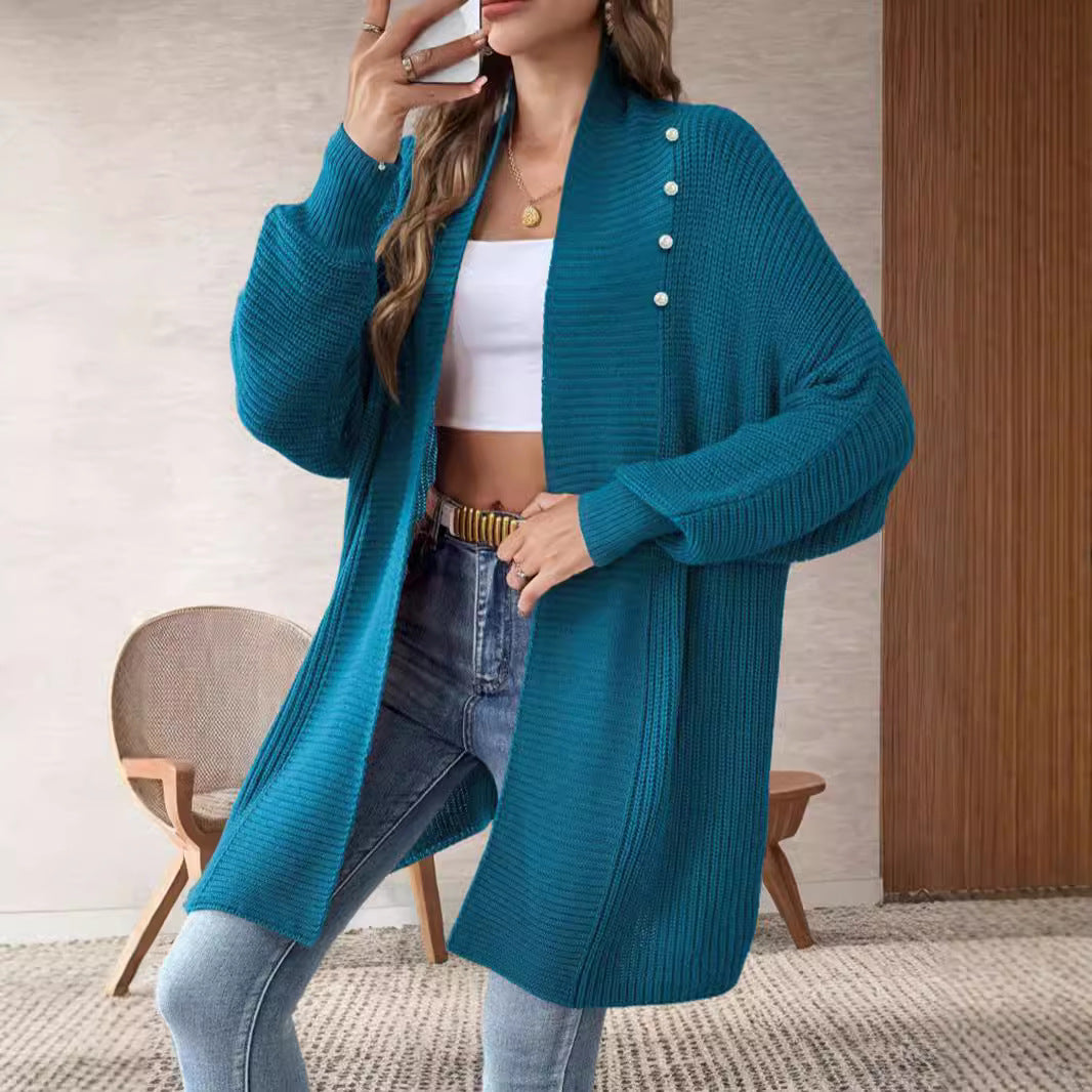 Damen Strickjacke mit dekorativen Knopfdetails und offenem Schnitt R&B