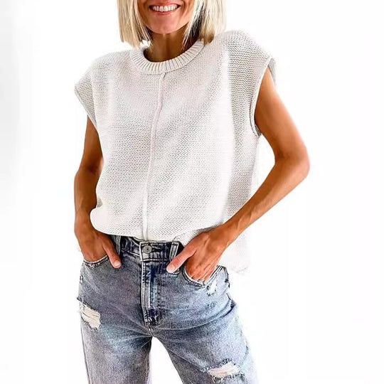 Damen lässiges Strickoberteil mit überschnittenen Schultern und strukturierter Textur R&B