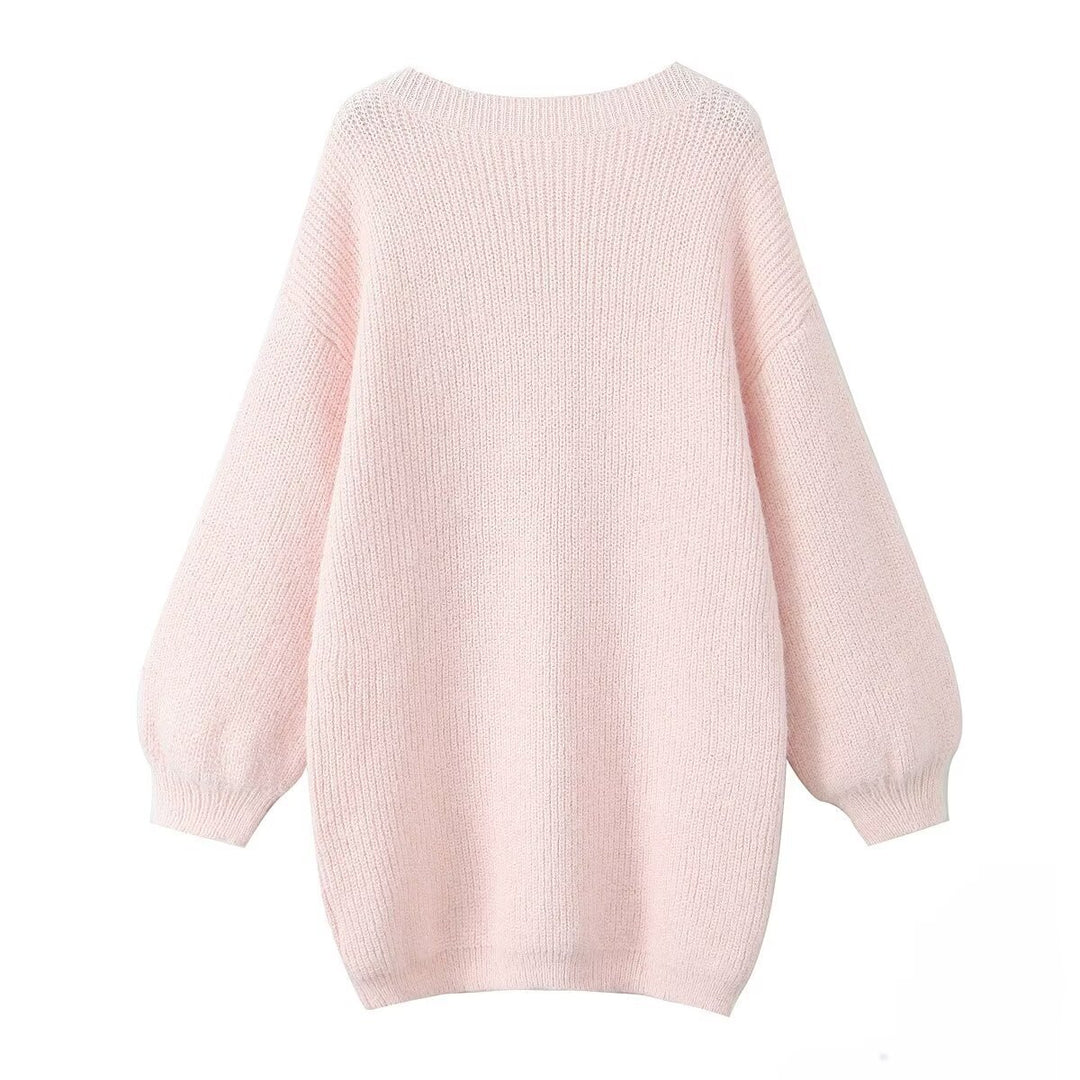 Damen modischer V-Ausschnitt Pullover mit puffärmeligen Details R&B