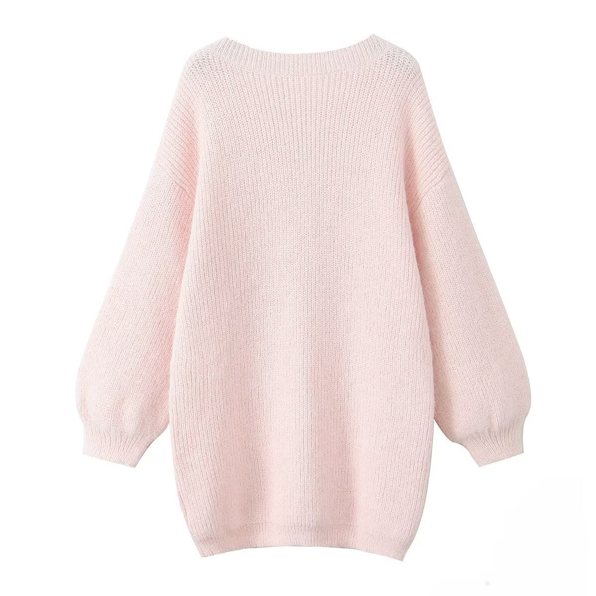 Damen modischer V-Ausschnitt Pullover mit puffärmeligen Details