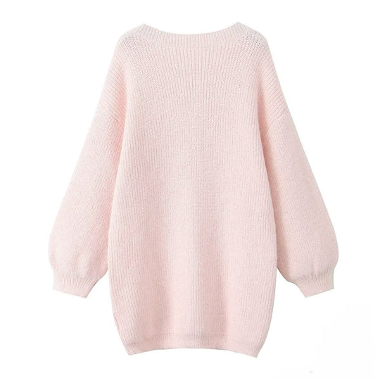 Damen modischer V-Ausschnitt Pullover mit puffärmeligen Details R&B