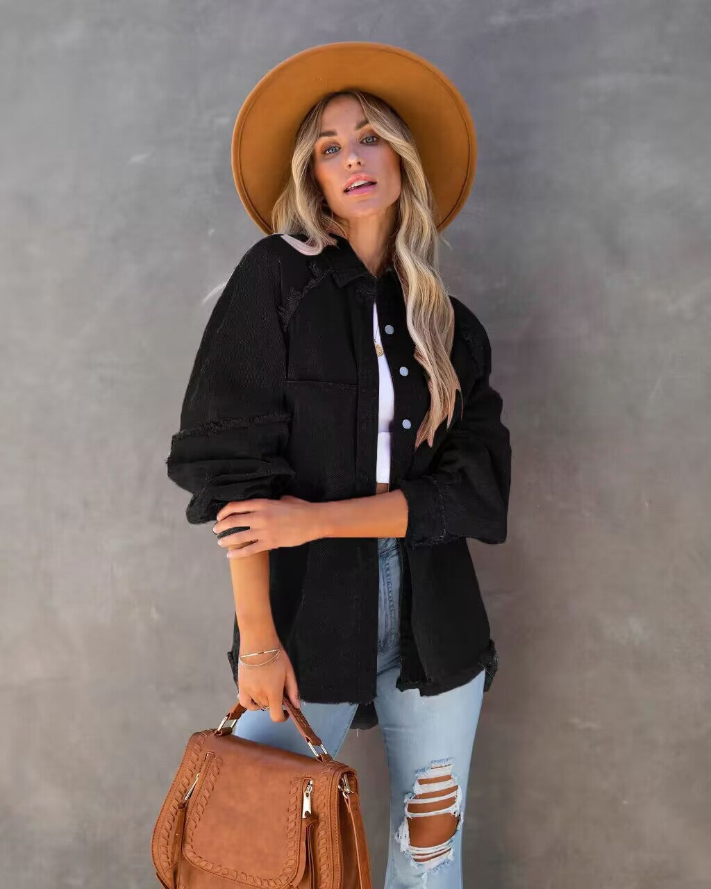 Damen Lässige und stylische Jeansbluse mit Fransen R&B