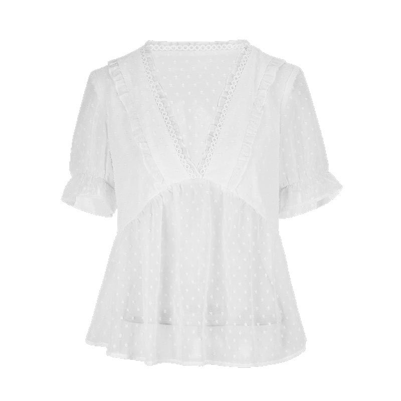 Damen Blusenshirt mit Rüschendetails und punktuellem Design EB