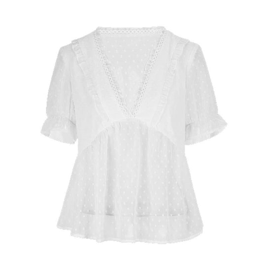 Damen Blusenshirt mit Rüschendetails und punktuellem Design R&B