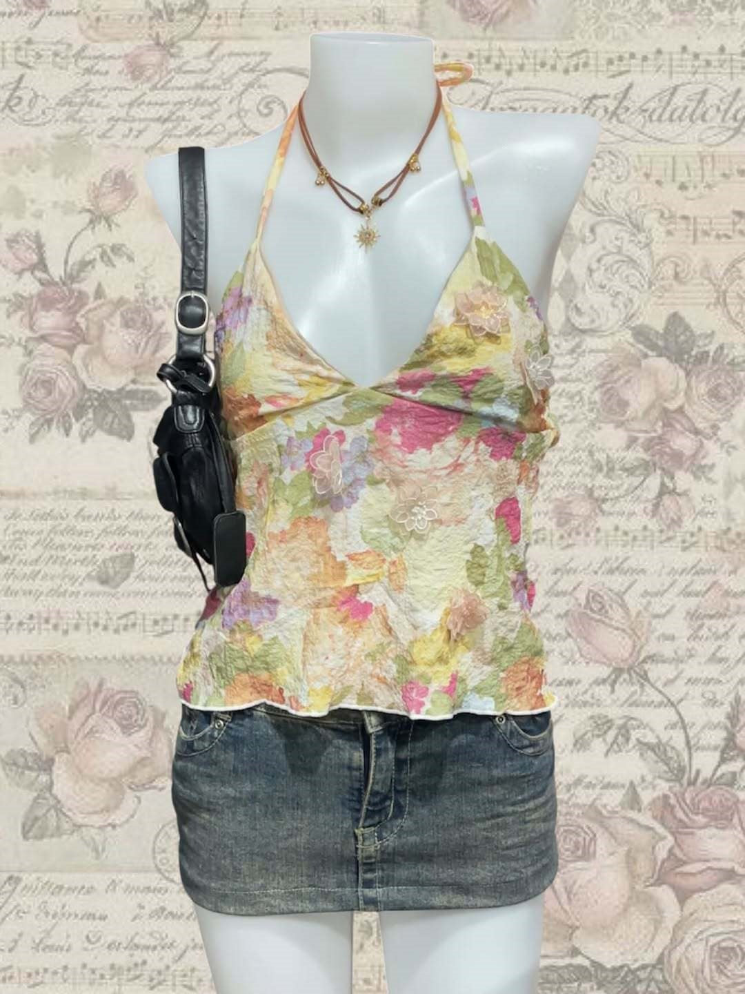 Damen Verspielt bedrucktes Chiffon-Oberteil R&B