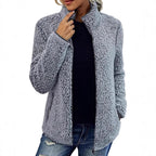 Damen kuschelige Fleecejacke mit hohem Kragen und praktischen Taschen R&B