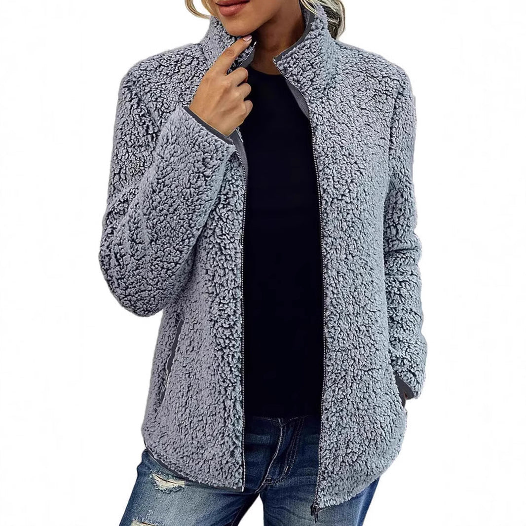 Damen kuschelige Fleecejacke mit hohem Kragen und praktischen Taschen R&B
