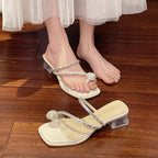 Damen elegante Strandsandalen mit funkelnden Kristall-Applikationen EB