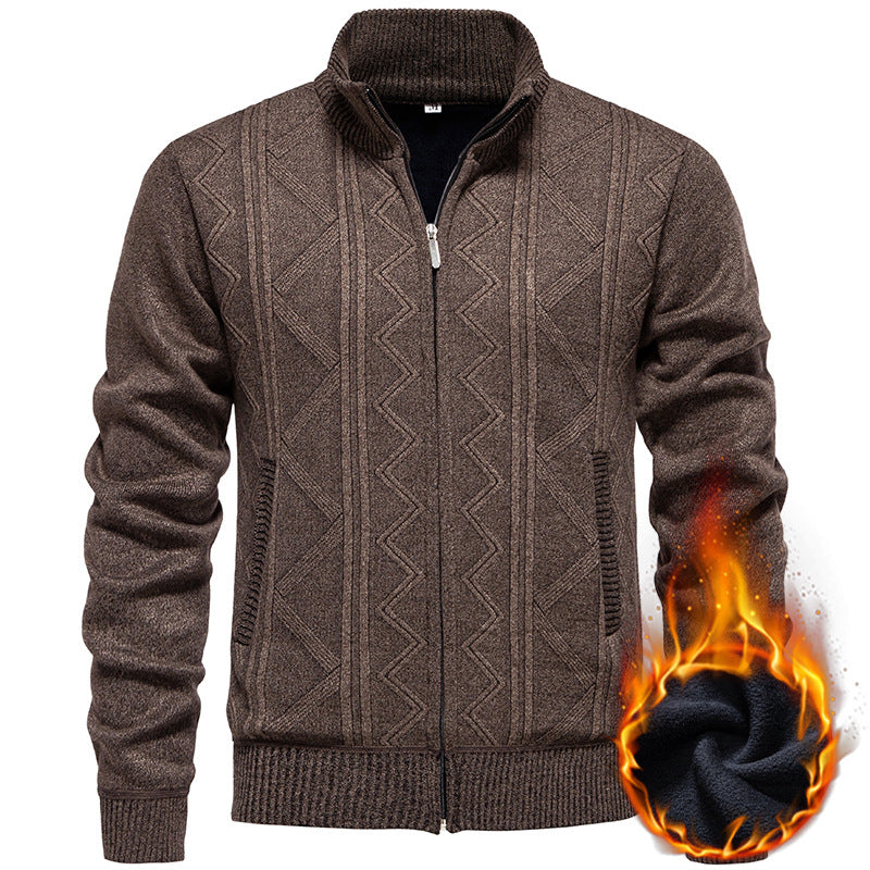 Herren Strickjacke mit Zopfmuster und hohem Stehkragen R&B