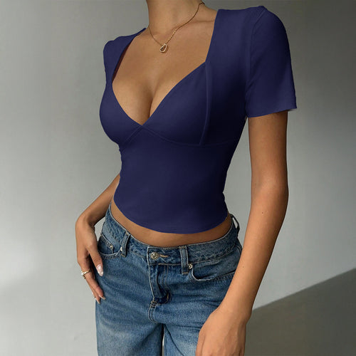 Damen Oberteil mit tiefem V-Ausschnitt und figurbetonter Silhouette R&B