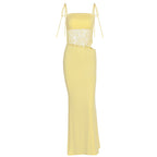 Damen elegantes langes Kleid mit raffiniertem Spitzenoberteil und verstellbaren Trägern R&B