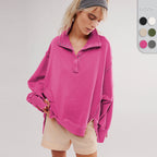 Damen Oversize Pullover mit Kragen und Druckknöpfen